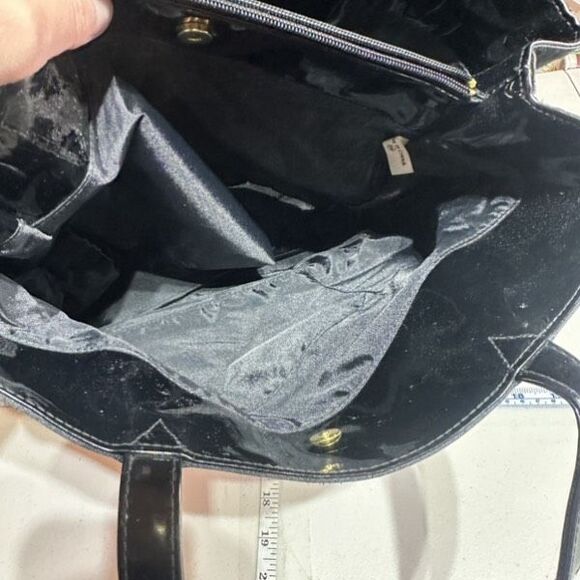 Falchi Sport Black Shoulder Tote Bag Logo Smooth Canvas Patent Leather Straps - Picture 15 of 16